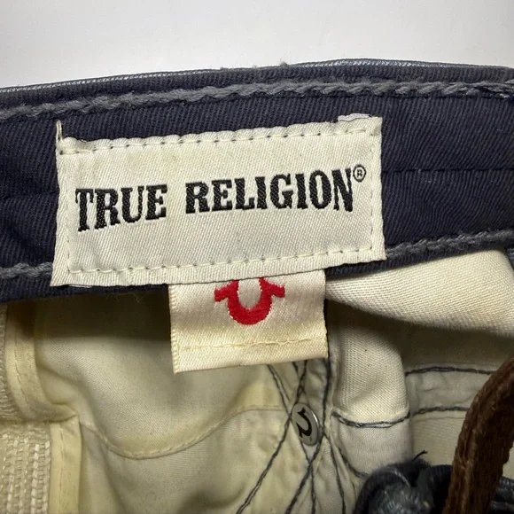 True Religion Men's Adjustable Leather Strapback Waxed Thick Stitch Hat Cap